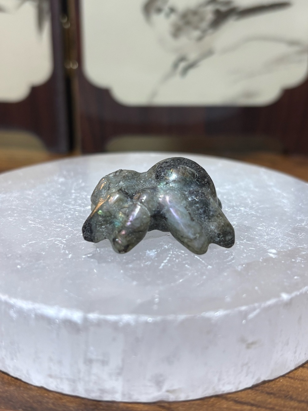 Labradorite spider carving